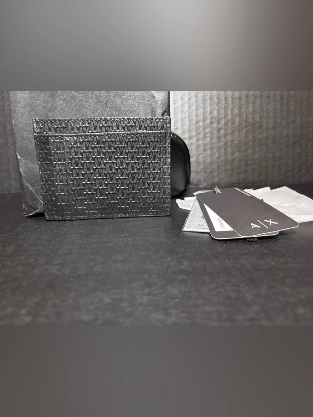 Armani Exchange NWT Black Embossed Logo Card Holder